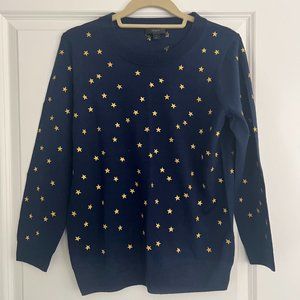 J.Crew light weight navy blue w/stars sweater, size medium